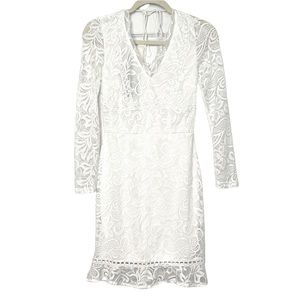 NEW Eilly Bazar White Lace Fitted Sheer Back Dress